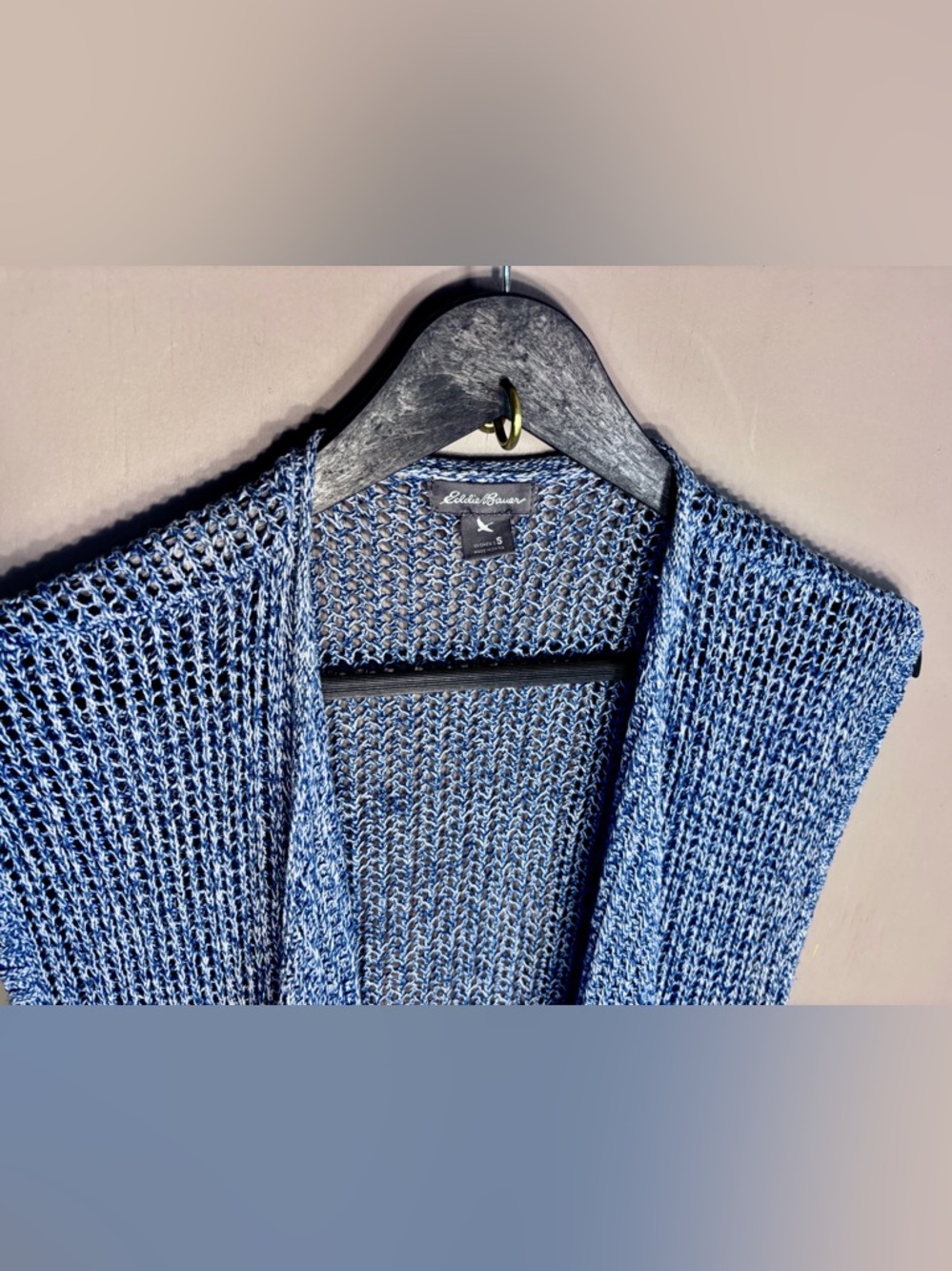EDDIE BAUER Blue Loose-Knit Sweater Cardigan - Picture 4 of 8